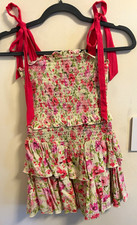 KatieJ NYC Girl’s Floral Smocked Mini Dress Square Neck Bow Straps Sz L