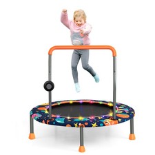 36" Kids Mini Trampoline Toddler Rebounder w/ LED Lights  Padded Safety Handle