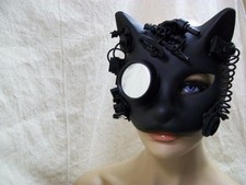 Máscara Steampunk Gato Negra Monóculo Gato Guerrero Futurista Leona Pantera Felina