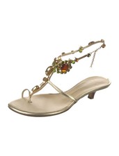 GIUSEPPE ZANOTTI Gold Leather Crystal T-Strap Sandals Size 8.5 Good Condition