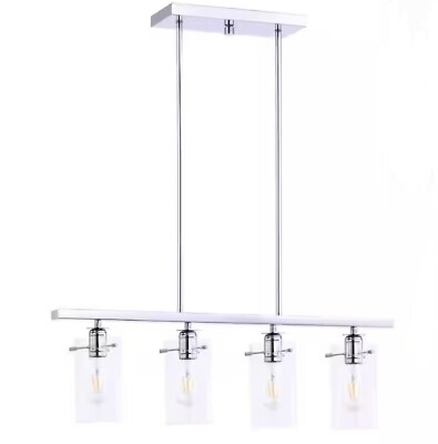 Hampton Bay Regan 4-Light Chrome Island Chandelier with Clear Glass Shades New 