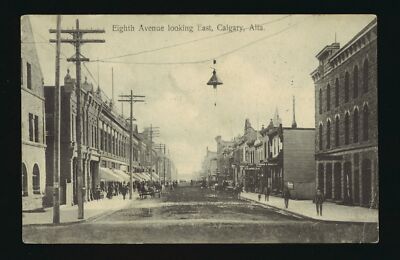 Eighth Ave from 1st Street west Calgary Alberta a commercial stre- Old Photo