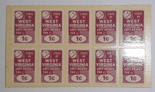 West Virginia Softdrink Steuereinnahmen Briefmarke.  10er Scheibe. s64 - Bild 2 von 2