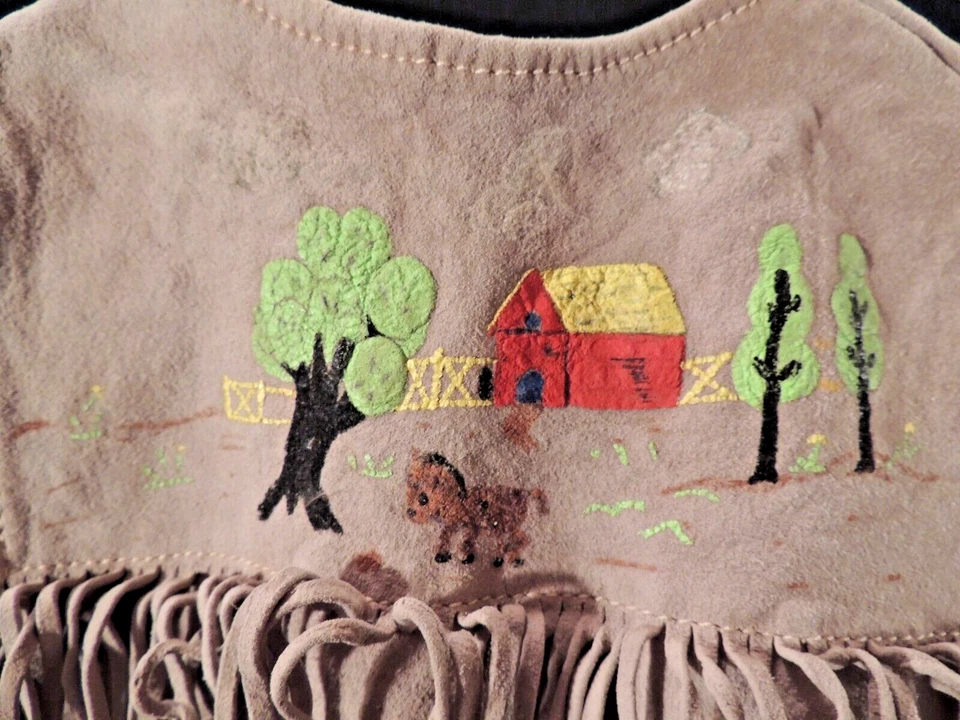 Антикварный/винтажный детский жилет с бахромой ручной росписи около 1930-х годов в стиле вестерн - Изображение 3 из 4