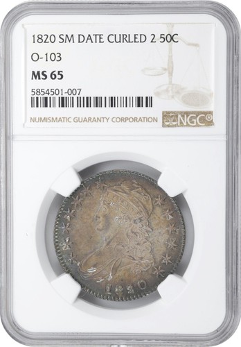 1820 SM DATE CURLED 2 Capped Bust, Lettered Edge O-103 50C NGC MS65 Top Pop c... - Picture 3 of 4