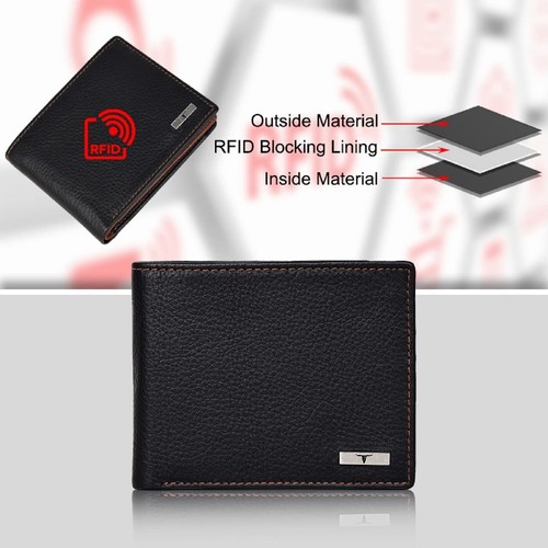 NEW BLACK/REDWOOD BI-FOLD LEATHER MEN'S WALLET RFID PROTECTION GIFT ITEM - Picture 6 of 7