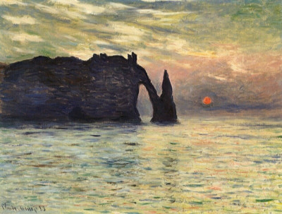 Claude Monet Cliff at Etretat Sunset - Painting Print on Canvas Reproduction Art