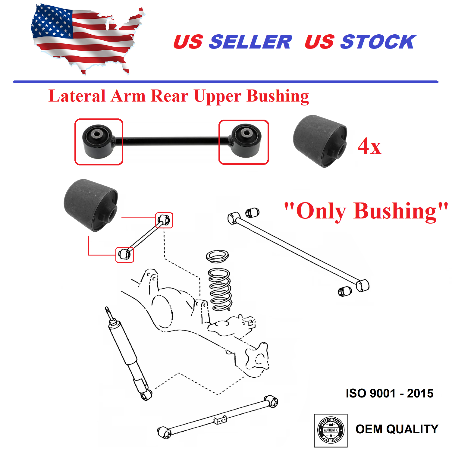 2MPLASTIC Rear Upper Lateral Arm Bushing Set (4) For Lexus GX460 (2010-2020) & GX470 (2003-2009)-1147533
