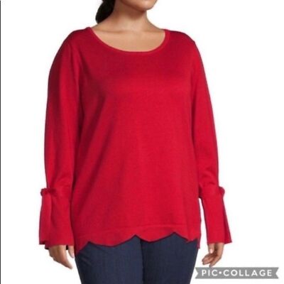 Maree Pour Toi Red Scalloped Hem Sweater Women s Size 12/14 NWT Academia