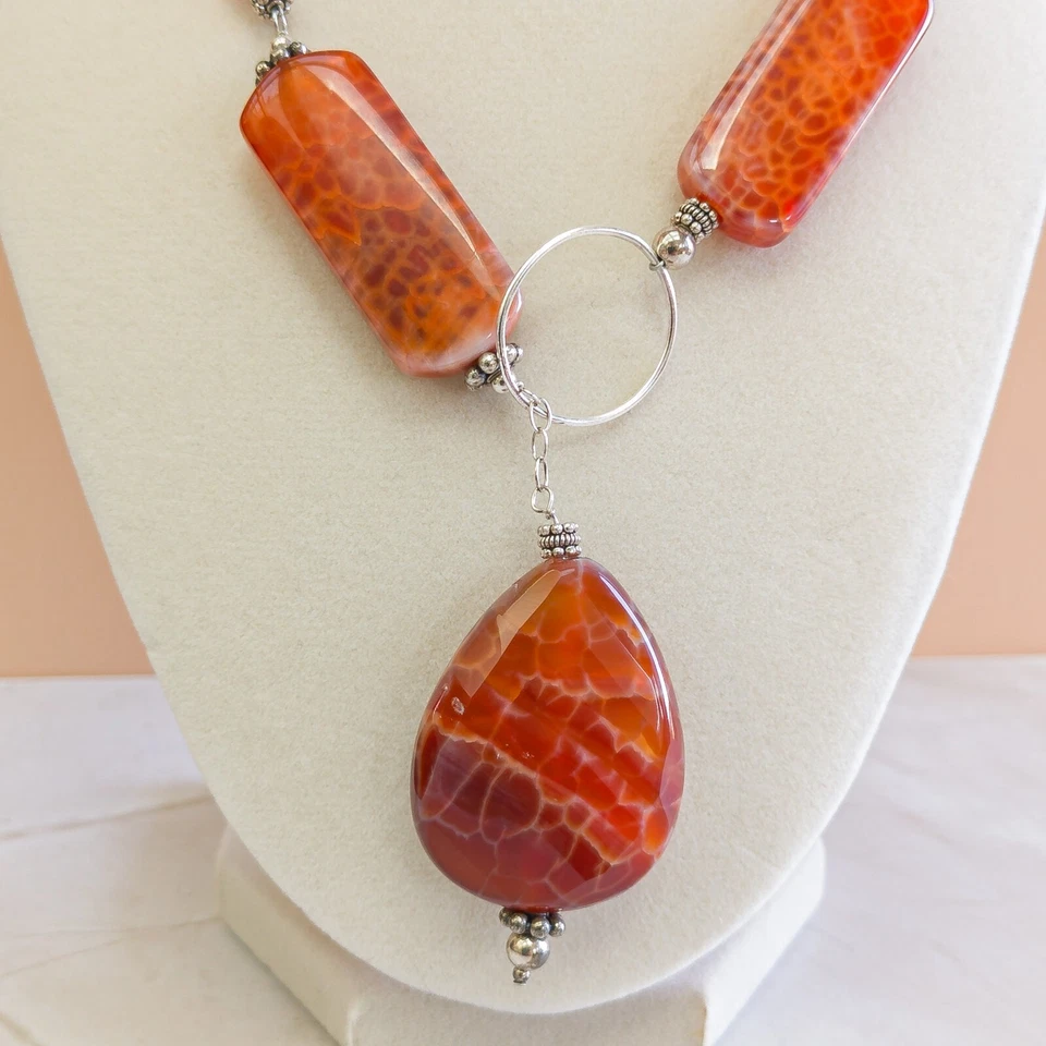 Collar de ágata venosa dragón esterlina - 20" Foto 2 de 4