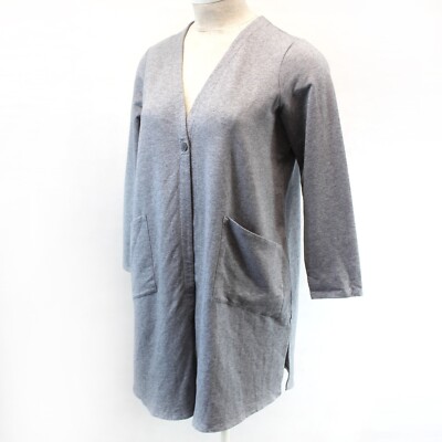 J.JILL Plus Size Grey Terry One-Button Pockets Long Cardigan 1X