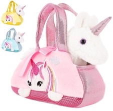 BRUBAKER Cute White Plush Unicorn in a Bag 8" Girls Kids Handbag with Soft Toy