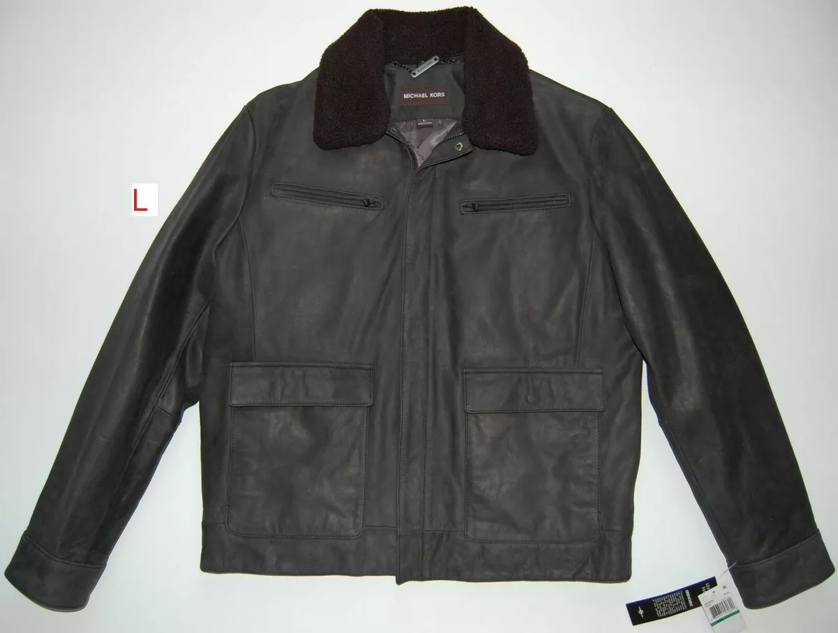 Michael Kors Men s Black Leather Jacket Size L NWT