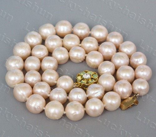 natural 17" 10mm round light pink freshwater pearls beads necklace c1260 - Picture 2 of 3