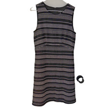 Ann Taylor 8  Stretch 36” Fit & Flare/A-line Black with White Stripes Lined, EUC