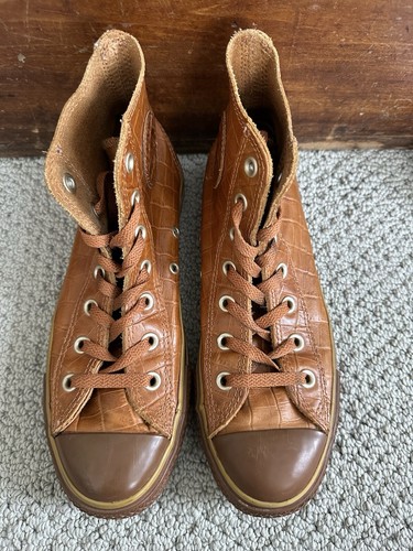 Converse All Star, Top alto in pelle di coccodrillo marrone, unisex M6 W8 - Foto 2 di 7