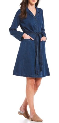 SZ M Eileen Fisher Midnight Tencel Organic Cotton Denim Dress NWT | eBay