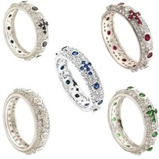 Anello rosario pavè argento925 rodiato zirconi bianchi pietre colorate preghiera