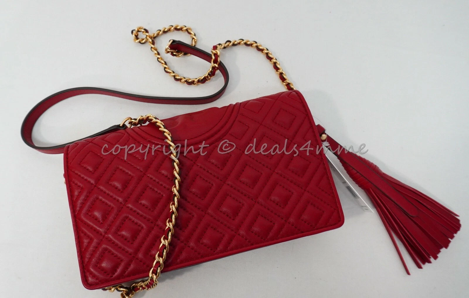 Borsa a tracolla Tory Burch Fleming nuova con etichette WOC portafoglio frizione in chiaro e mela rossa