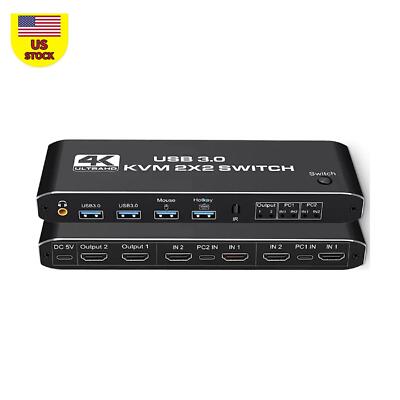 2x2 4K 60Hz USB 3.0 HDMI KVM Switch Hub With Keyboard Hotkey Extended Display B