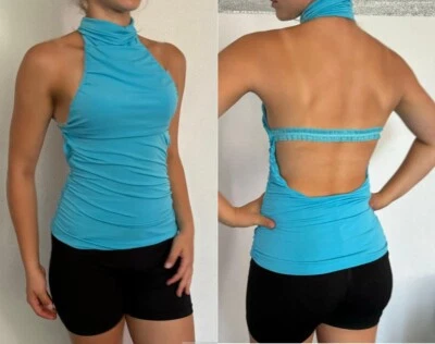 SeXy Miss Damen Trendy Girly Neck Top Raffung Rückenfrei Rüsche türkis XS/S Neu - Bild 1 von 4