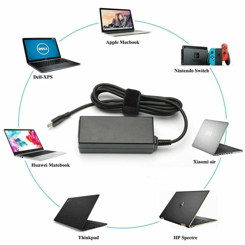 USB-C AC Adapter Charger for Lenovo ThinkPad X1 Carbon 5th 6th Gen 20HR 20HQ 45W - Image 3 of 4