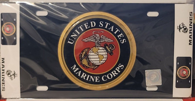 Elektroplate U.S. Marine Corp Front License Plate: Black Powder Coat HD Metal