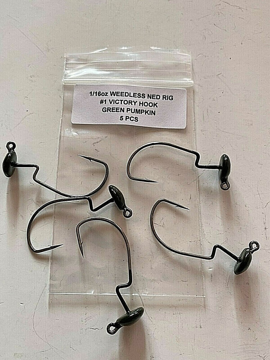5pc-Ned Rig Style Jig Head, Green Pumpkin or Black Weedless Rig#1