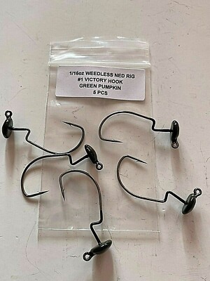 5pc-Ned Rig Style Jig Head, Green Pumpkin or Black Weedless Rig#1