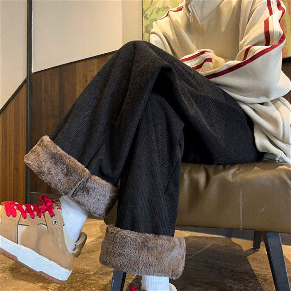 Men's Thick Fleece Corduroy Sweatpants with Drawstring & Baggy Fit  