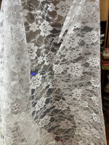 White Flower Lace Fabric White by the Yard - Picture 2 of 3