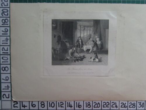 1857 DATED ANTIQUE DOUBLE SIDED PRINT ~ RETURN FROM THE MOORS ~ HOG HUNTING