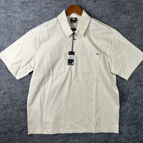 New Dickies 1/4 Zip Shirt Mens Medium Short Sleeve White Front Pockets NWT