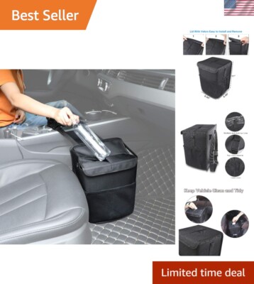 Handy PowerTiger Car Garbage Can with Lid & Adjustable Quick-Clip Strap