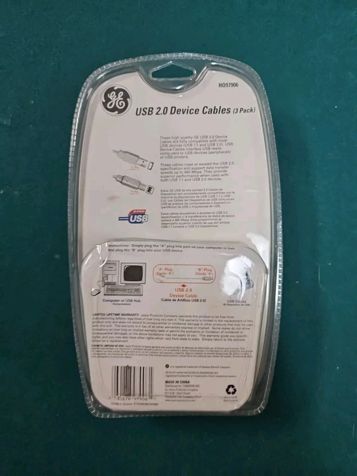 Genuine GE 97906 USB Cable 3 Pack 6 foot new 2.0 spec to 480 Mbps - Image 2 of 2