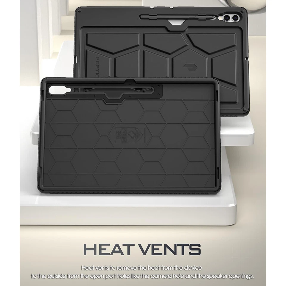 For Samsung Galaxy Tab S10 Ultra Tab S9 Ultra Case Poetic Silicone Cover Black - Image 2 of 4