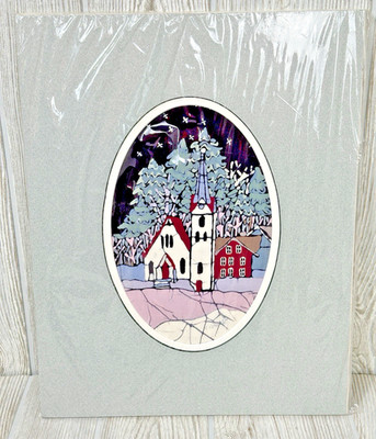 Terry Haugen Small Town Christmas Signed Batik Artwork Beulah, MI Winter Church