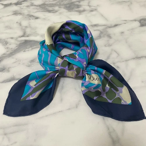 Authentique foulard Christian Dior en soie bleue 75 x 108 cm multicolore femme