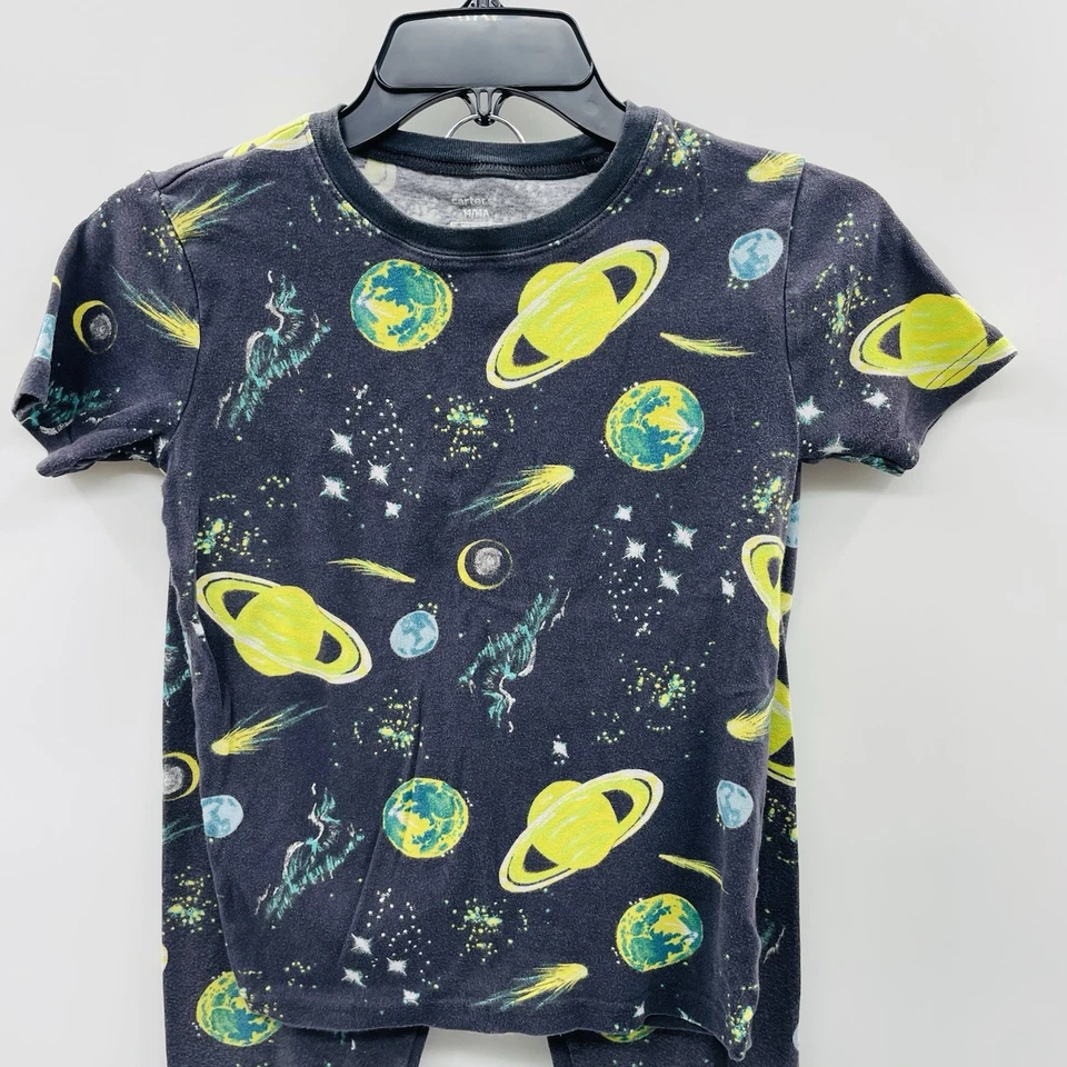 Pijama de algodón gris calce ceñido Carters para niños jóvenes talla 14/14A 2 piezas espacio exterior Foto 2 de 4