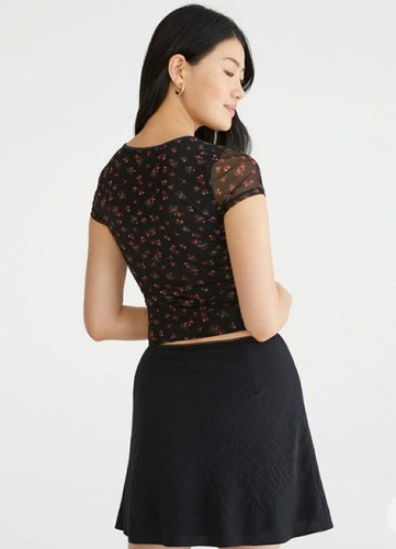 Aeropostale Gr. XL Blumen schwarz Netz V-Ausschnitt Crop Top Boho Sommer Strand Date Y2K - Bild 2 von 8