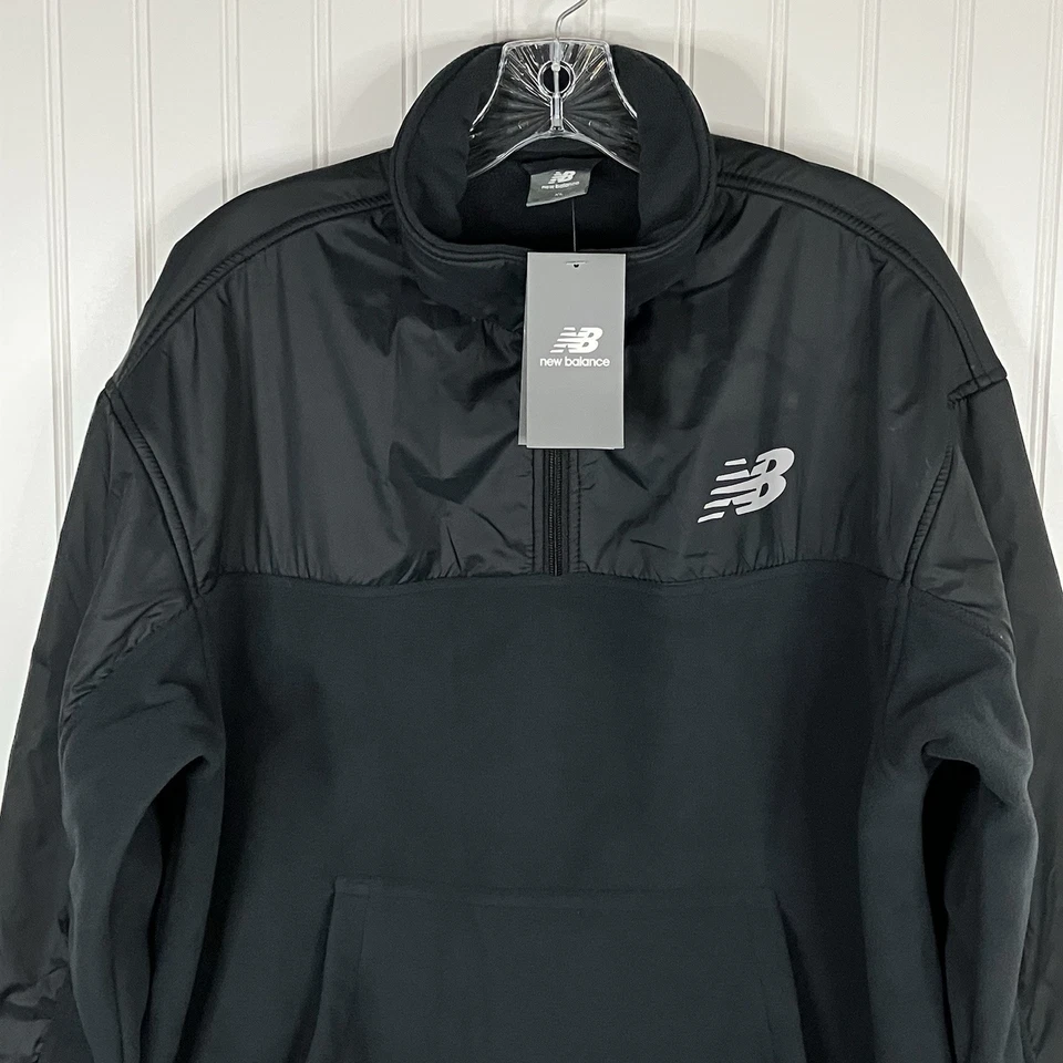 New Balance Womens XL Black 1/4 Zip Fleece Pullover Kangaroo Pocket Mock Neck - Image 2 of 4