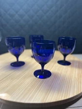 Cobalt Blue Short Stem Glass Water Goblets Set Of  4