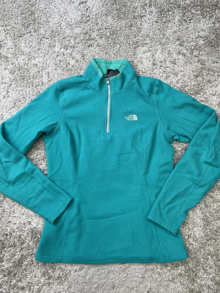 Pullover para mujer The North Face pequeño verde azulado polar cuarto cremallera senderismo al aire libre Foto 2 de 4