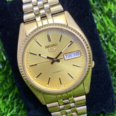 Rare Seiko 5 SNXJ94 Automatic 7S26-0500 Gold Tone Day Date Vintage