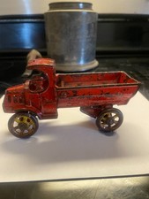 Vintage 1930s Arcade Cast Iron Mack C Cab Dump Truck Toy With driver excellent