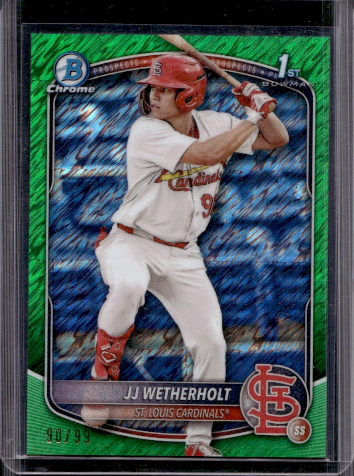 2025 Bowman JJ Wetherholt Chrome Green Shimmer Refractor 1st #/99 Cardinals