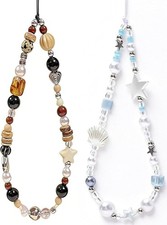 2 Pcs Phone Charm Strap Universal Hand Phone Wrist Strap Lanyard Pearl Beaded Ch
