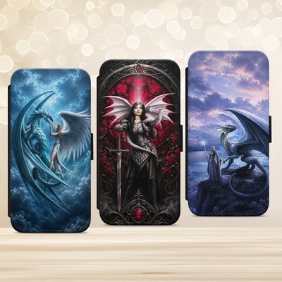 Handyhülle Dragon Girl Fairy Fantasy für iPhone Samsung Pixel Flip Wallet Gothic