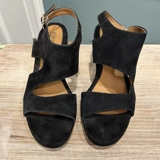 Euro Soft By Sofft Women’s Black Suede Ankle Strap 3” Chunky Heel Pumps Size 7M