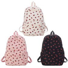 NEW CUTE STRAWBERRY CORDUROY BACKPACK SCHOOL BAG TRAVEL KNAPSACK ALL OVER PRINT